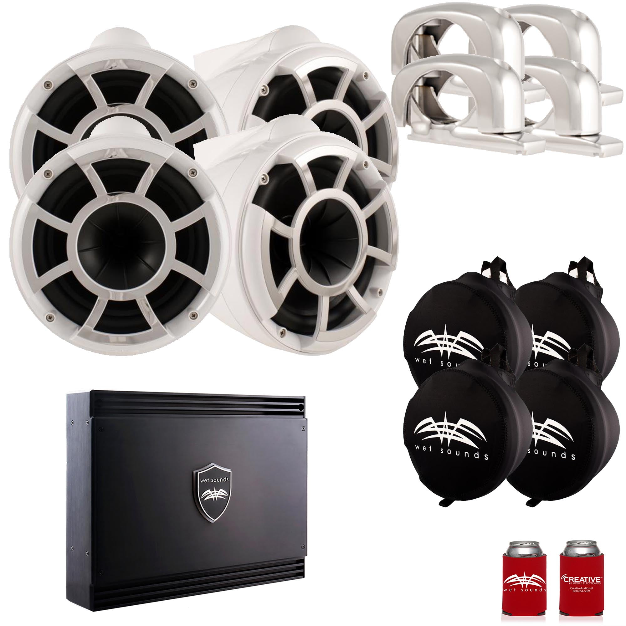 Wet Sounds Two Pairs of White REV 10 Swivel Clamp Tower Speakers with