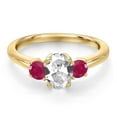 thumbnail image 3 of Gem Stone King 10K Yellow Gold White Created Sapphire and Red Ruby Engagement Ring for Women | 1.50 Cttw | Oval 7X5MM | Gemstone September Birthstone | Size 7, 3 of 6