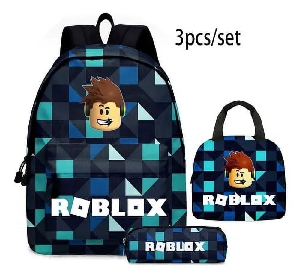 Unisex Adjustable Strap Polyester Roblox School Backpack Set, Black, 3 Count