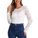 thumbnail image 1 of INSPIRAR CHIC Blusas de Manga Larga Abullonada de Encaje Floral Semi Transparente L Blanco Floral, 1 of 6