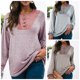 thumbnail image 4 of Moda mujer empalme blusa O cuello botón de manga larga Casual Otoño Irfora Beige/Grande, 4 of 7