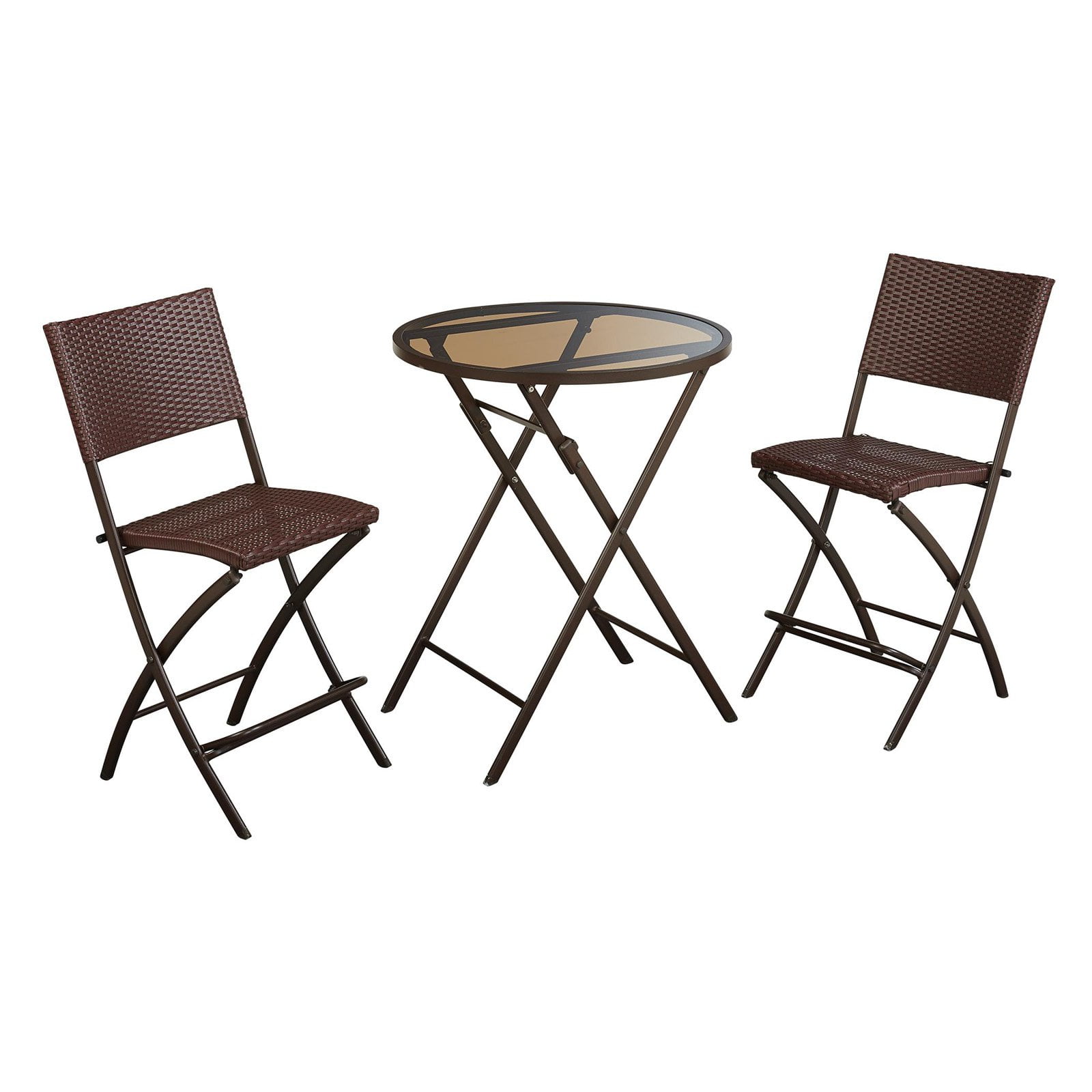 image: Cosco Outdoor Living Delray High Top 3-Piece Wicker Bistro Set, Dark Brown