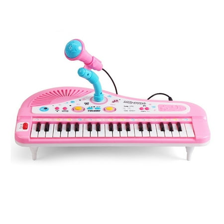 Electronic Microphone 37-Key Multi-function Electronic Organ Keyboard Piano with Microphone Kid's Educational Toy - Pink ()