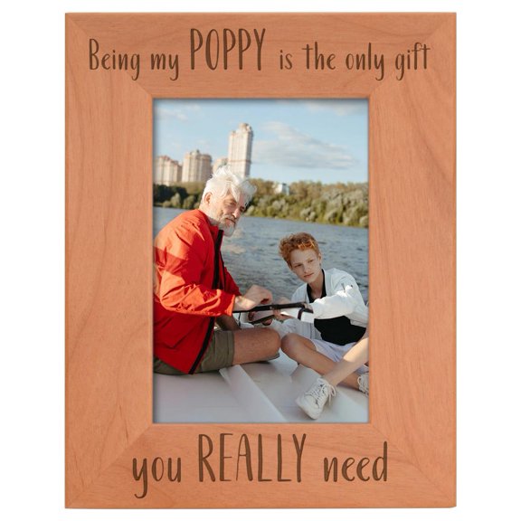 ThisWear Poppy Gifts For Grandpa Being My Poppy Is The Only Gift You Really Need Wood Engraved Portrait 4x6 Photo Frame