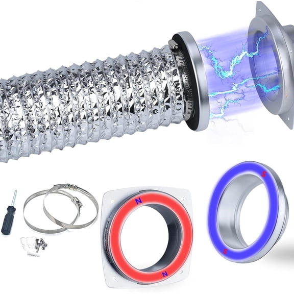 Upgrade 4" DV180 Magnetic Dryer Vent Connector Kit,Self-aligning Airtight Seal Magnetic Dryer Vent Coupling,Quick Connection and Disconnection,Easy to Clean,Includes 3.1ft 4" Duct and Clamps,Silver