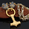 thumbnail image 1 of Collar de acero inoxidable con hebilla cuadrada de dos colores y cabeza de lobo para hombre, con martillo de Thor y doble color, 1 of 6