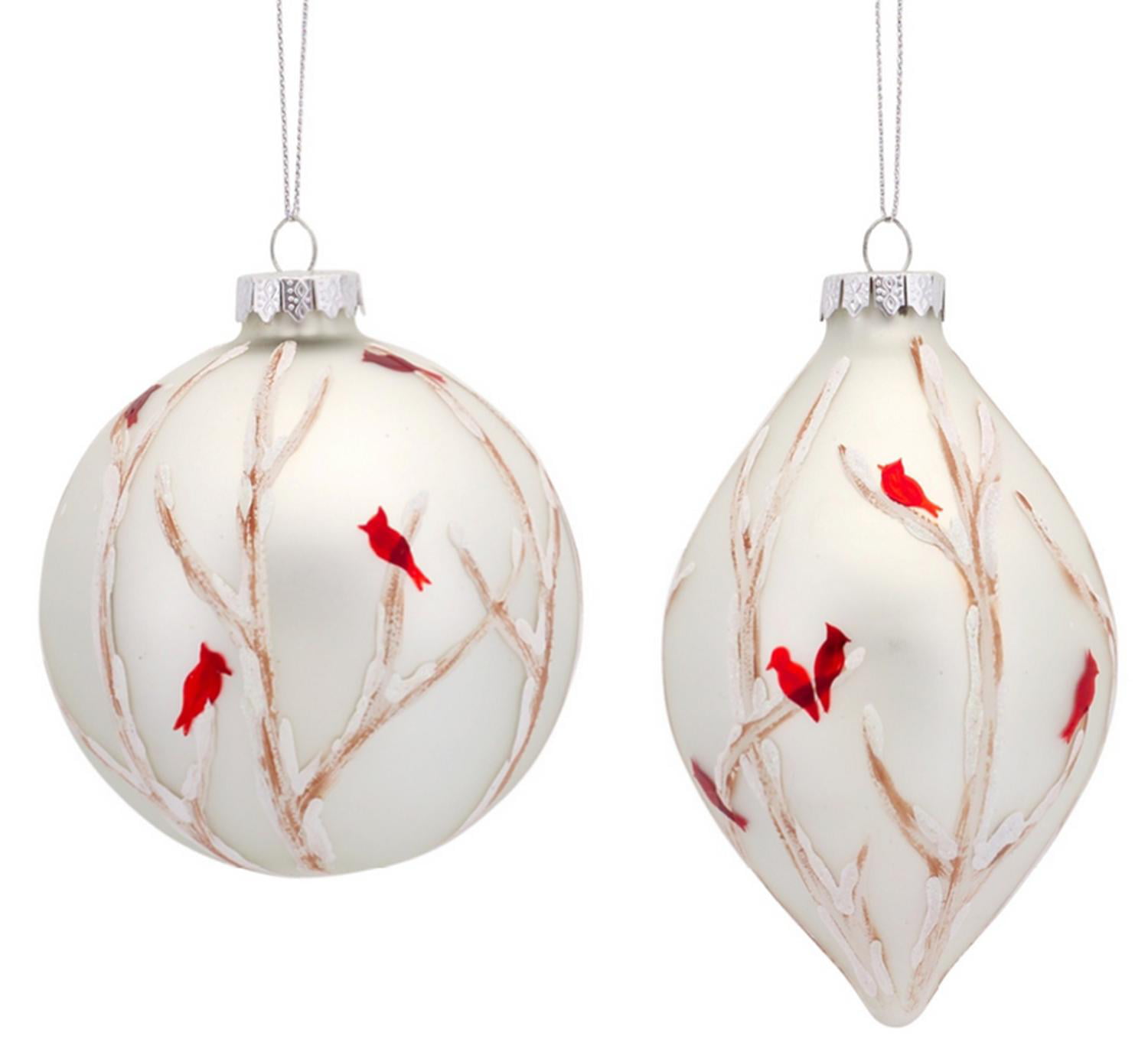 Pack of 6 Red Cardinal and Tree Branch Painted Glass Ball and Drop Christmas Ornaments - Walmart ...