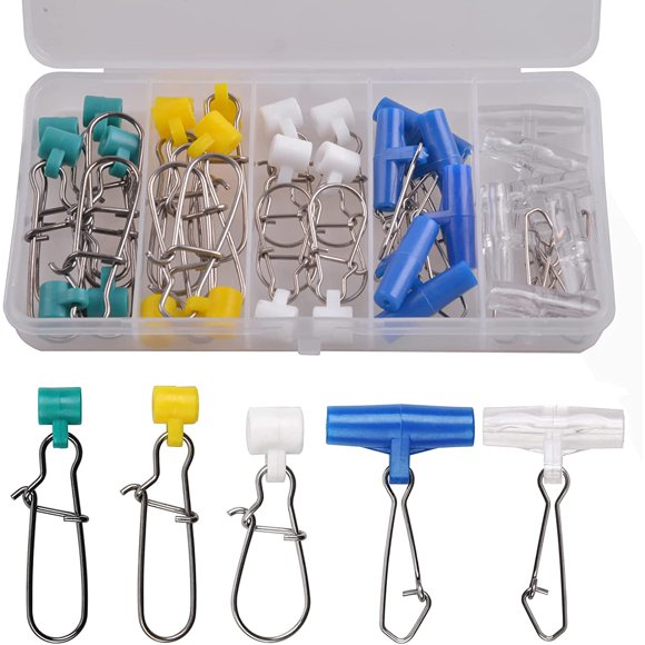 shiyou-Fishing Line Sinker Slide with Hooked Snap - 30pcs/Box High-Strength Braid Line Sinker Slider with Duo Lock Snap Hooked Snaps Sinker Weight Connector with Safety Snap Fishing Accessories