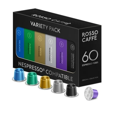 Rosso Caffe Espresso Pods, Light, Medium & Dark Roast, Variety, 60 Ct, Compatible with Nespresso