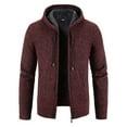 thumbnail image 2 of FRSASU Men's Cardigan Hoodies Full-zip Fleece Lined Sweaters Knit Regular Fit Casual Sweater Hooded Coat wiht Pocket Wine, 2 of 5