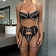 thumbnail image 2 of Lencería Europa y Estados Unidos lencería sexy conjunto de tres piezas de seda dorada líneas estéticas malla empalme niñas disfraces sexys, 2 of 6