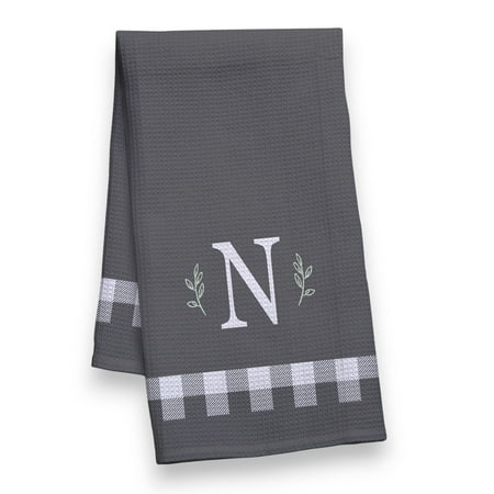 Personalization Mall Black & White Plaid Waffle Weave Kitchen Towel N