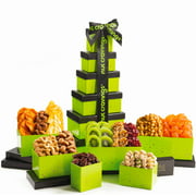 Gourmet Dried Fruit & Nut Gift Basket, Green Tower   Ribbon (12 Piece Assortment) - Birthday Care Package Variety, Healthy Food Kosher Snack Box for Mom, Women, Men