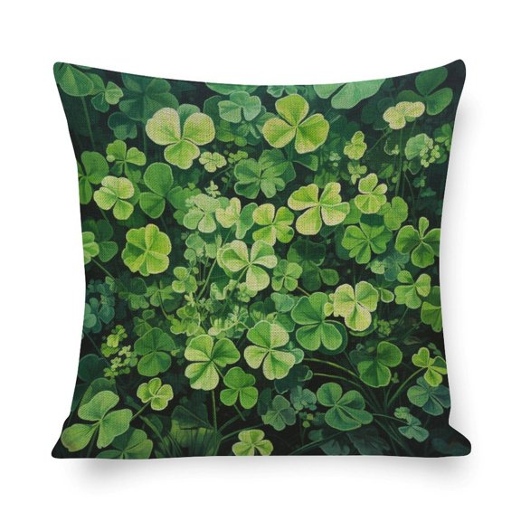 Spring Pillow Covers Green Clovers And Shamrocks Pillow Covers 16"x16" Happy Shamrock Zippered Pillow Cover Cushion Case for Sofa Couch