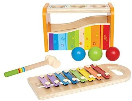 Hape pound & tap bench cheap with slide out xylophone target