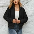 thumbnail image 4 of Chaqueta de mujer con cuello vuelto, manga larga, cremallera, bolsillos y puños acanalados, talla S, abrigo negro mullido, 4 of 6