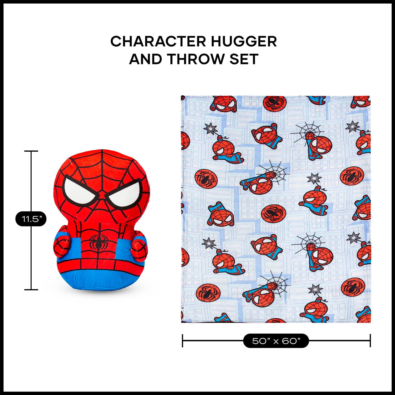 Spiderman Blanket and Character Hugger - Bundle with Kids and Teens Throw, Huggable Pillow, Stickers, More for Boys | Spiderman Blanket Size 50" x 60"