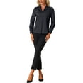thumbnail image 2 of INSPIRE CHIC Women's Shirt Flat Collar Long Sleeves Button Down Office Satin Shirt XL Black Blue, 2 of 5