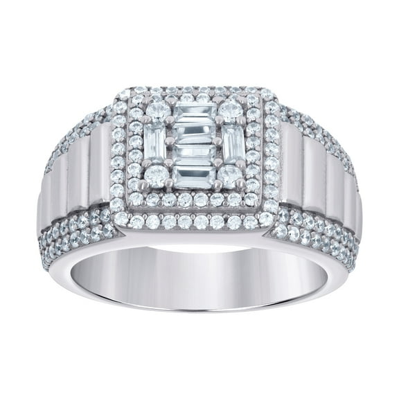 925 Sterling Silver Mens Baguette Round Cubic Zirconia Fashion Ring 11.6x4.5mm Wide Size 9 Ring for Men