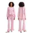 thumbnail image 2 of Gupgi Women Plaid Pajama Sets 2 Piece Lounge Set Long Sleeve Button Down Shirt Ruffle Pants, 2 of 9