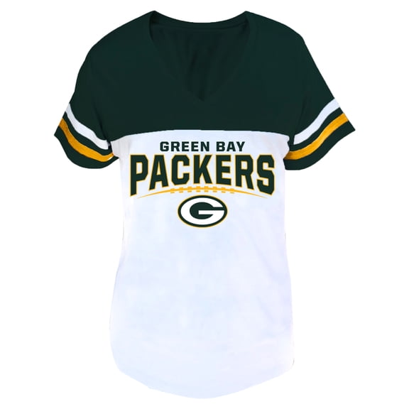 Women's Profile Green/White Green Bay Packers Plus Size Split Body V-Neck T-shirt