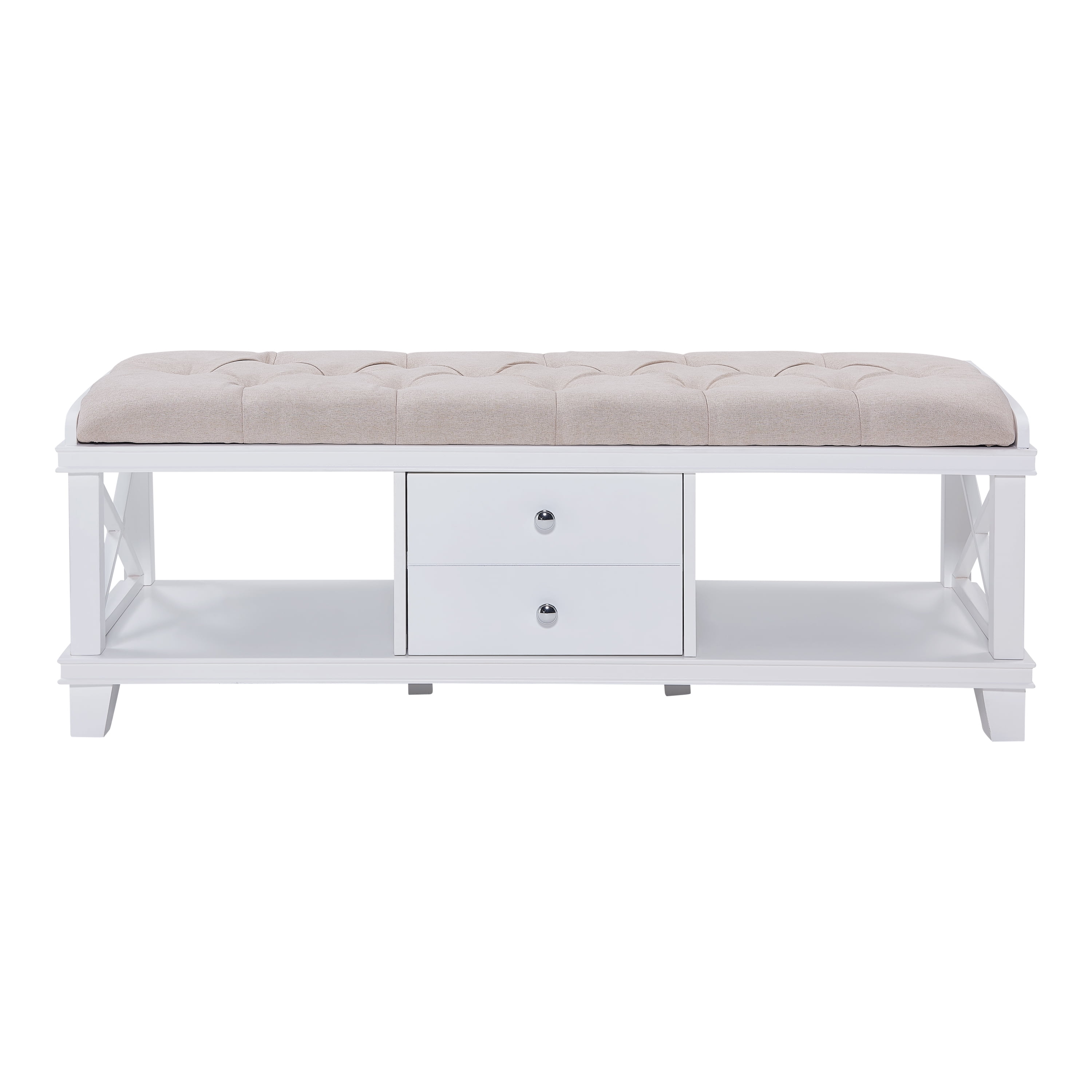 Wonn White Upholstered Storage Bench, White