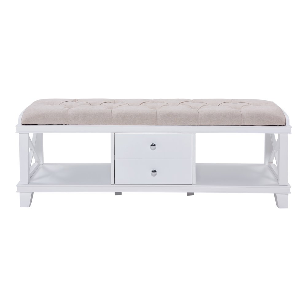 Wonn White Upholstered Storage Bench, White