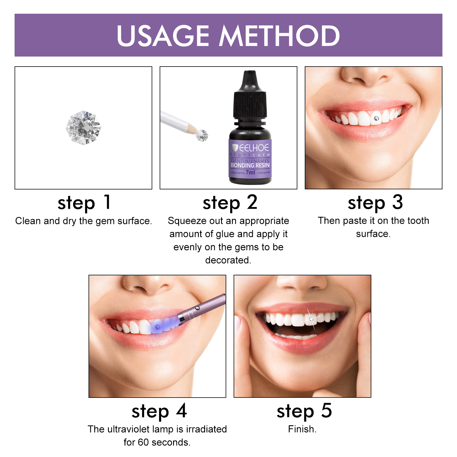 Gemstone Teeth Decoration Glue 7ml– Solidify Tooth Rhinestones UV Light  Hardening 