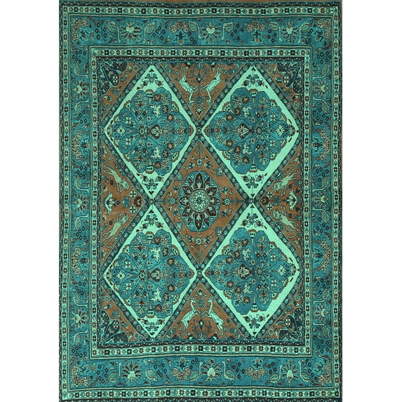 Ahgly Company Machine Washable Indoor Rectangle Persian Turquoise Blue Traditional Area Rugs, 7' x 10'