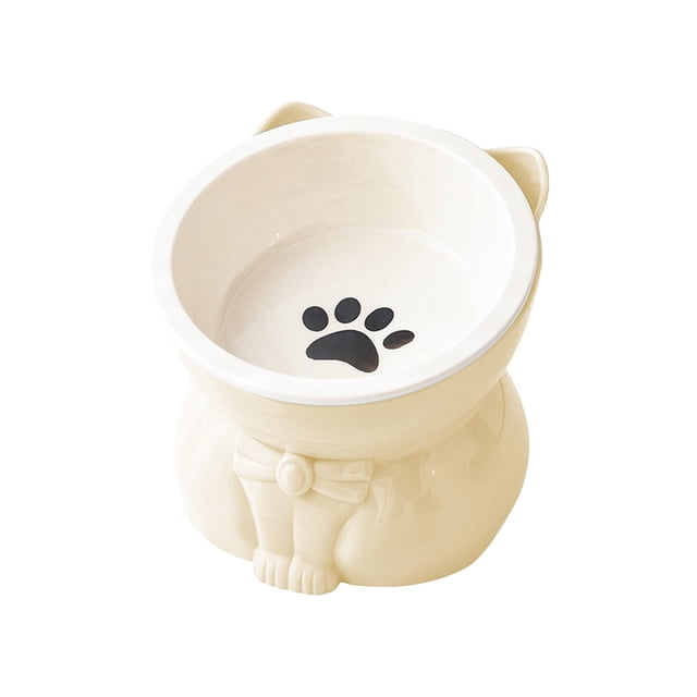 Yellow Elevated Plastic Cat Feeder Bowl Yellow Ergonomic Design For Neck Protection 250Ml For Cats Dogs