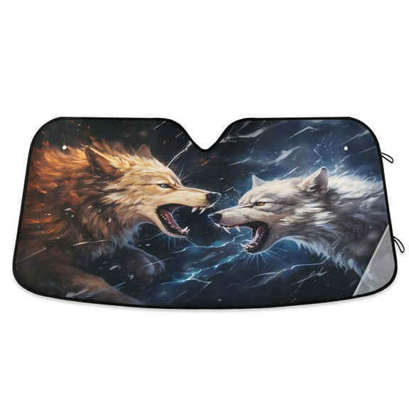 ALAZA Two Wolf Windshield Sun Shade Car Foldable Sun Visor Block UV Rays Protector 55"x27.6"