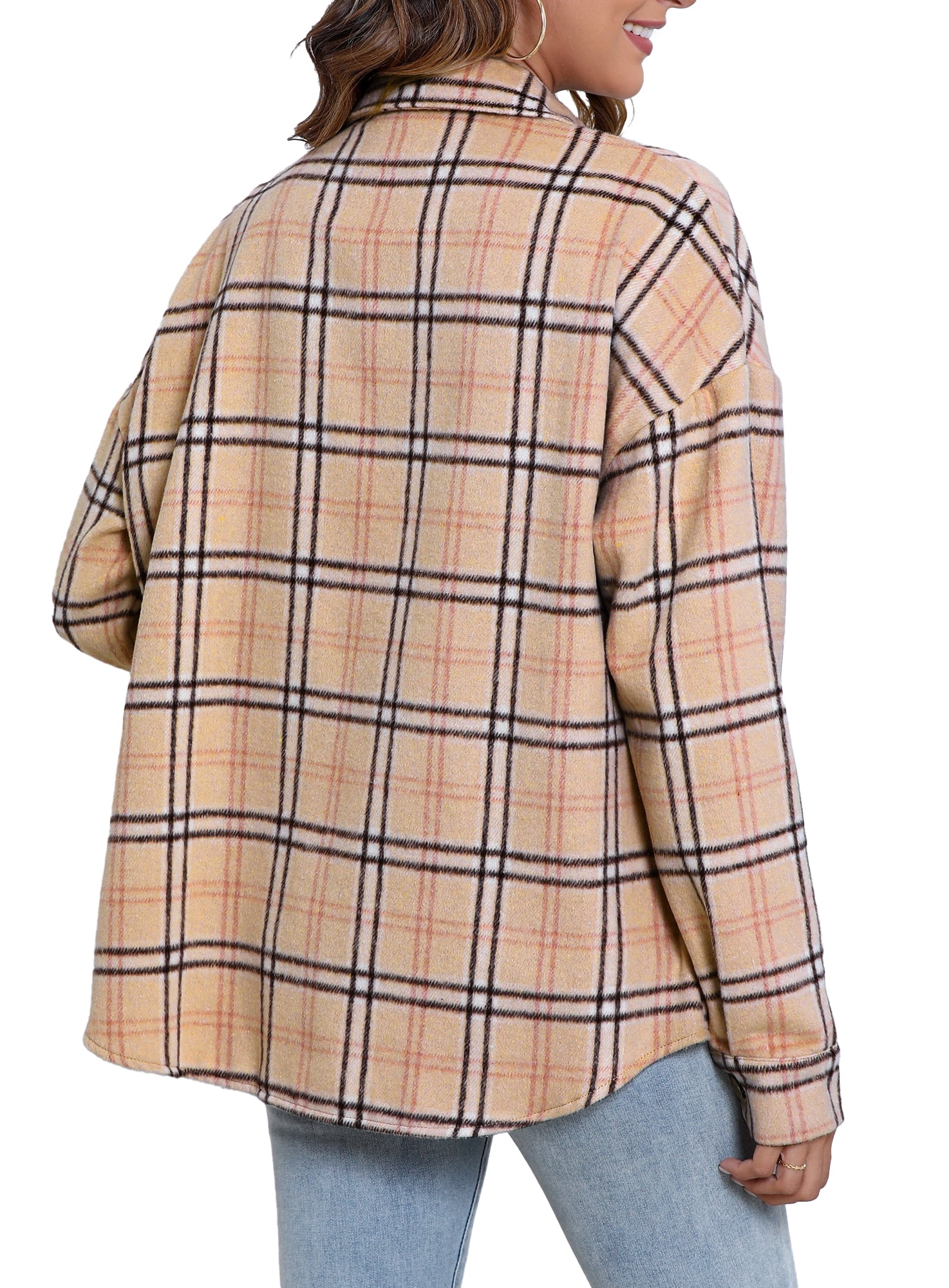 Fantaslook Womens Plaid Shirts Flannel Shacket Jacket Long Sleeve