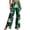 Green, variant on Womens Pants Cute Ghost Clouds Print Wide Leg Trousers, Black Drawstring Lounge Pants with Hearts & Stars, Sleepwear