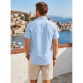 thumbnail image 6 of Mens Linen Shirt Short Sleeve Casual Lightweight Button Down Shirts Beach Summer Light Blue Tops, 6 of 8