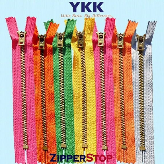 YKK Closed End Metal Zip For Jeans, Denim, Pockets Etc. Navy Tape. Golden Brass Tooth/Head. Variety Of Sizes From 3.5 - 7 Inches. (4 Inch (10Cm)) Gold