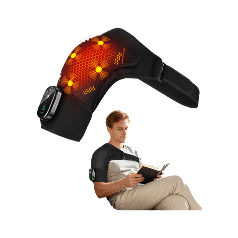 Cordless Heated Shoulder Brace with 4 Massage Motors and 5 Temp Levels, 5000mAh Battery Electric Heating Shoulder Wrap with Timer for Home Office Use