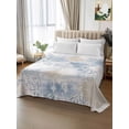 thumbnail image 2 of Blue Beige Floral California King Size Flat Sheet, Wrinkleproof & Fadeproof Cooling Flat Bed Sheet Only, Vintage Smear Abstract Art Breathable Soft Bedding Top Sheets 108 x 98 Inches, 2 of 8