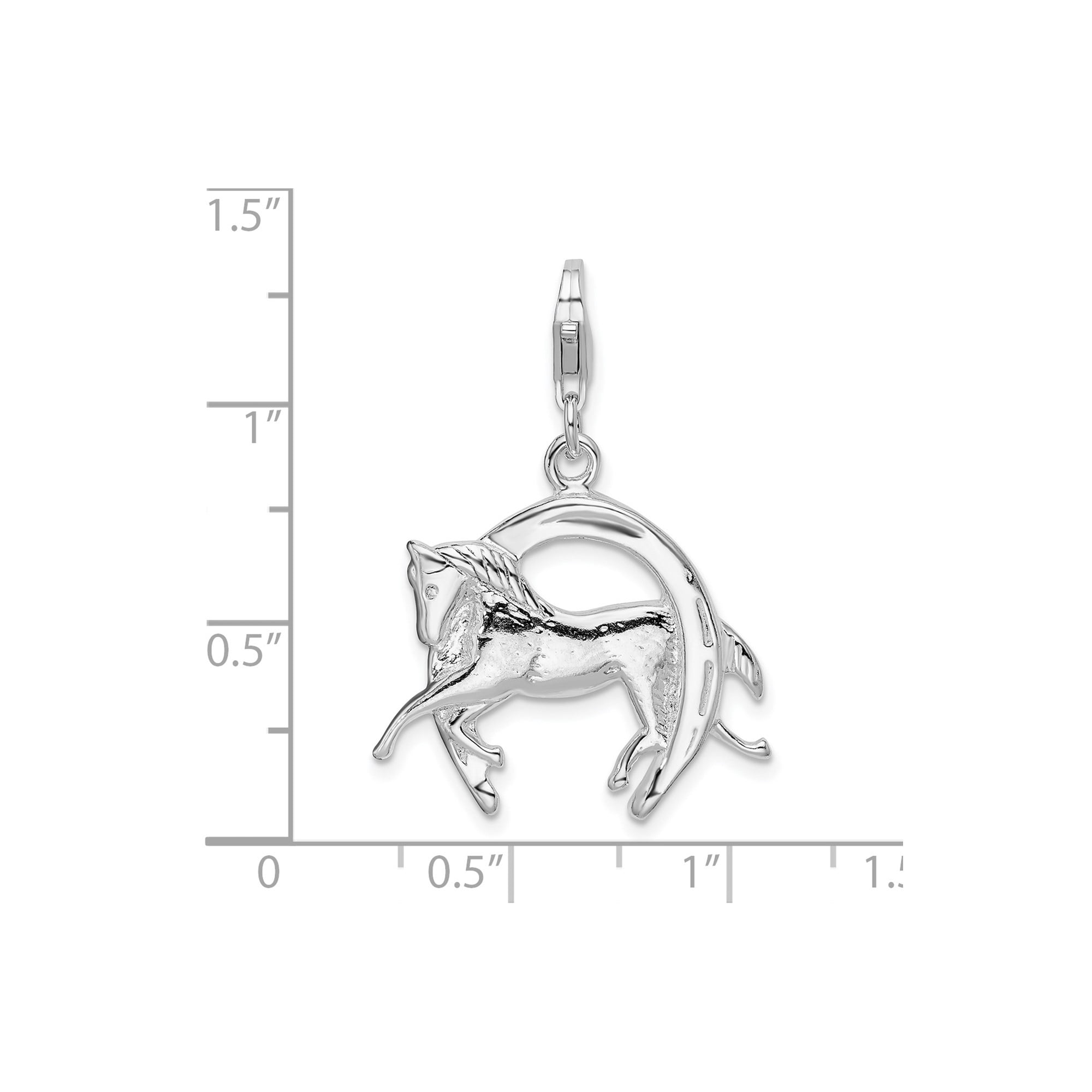 Sterling Silver Galloping Horse Pendant with Horseshoe for Women, Western Style Equestrian Charm Symbolizing Strength Freedom and Luck, Necklace or Bracelet Jewelry