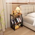 thumbnail image 4 of Zenira Side Table with Magazine Holder, 3 Tier Narrow End Table with Storage Shelf, Industrial Slim Nightstand for Small Spaces, Vintage Small Nightstand, Narrow End Tables for Living Room, 4 of 10