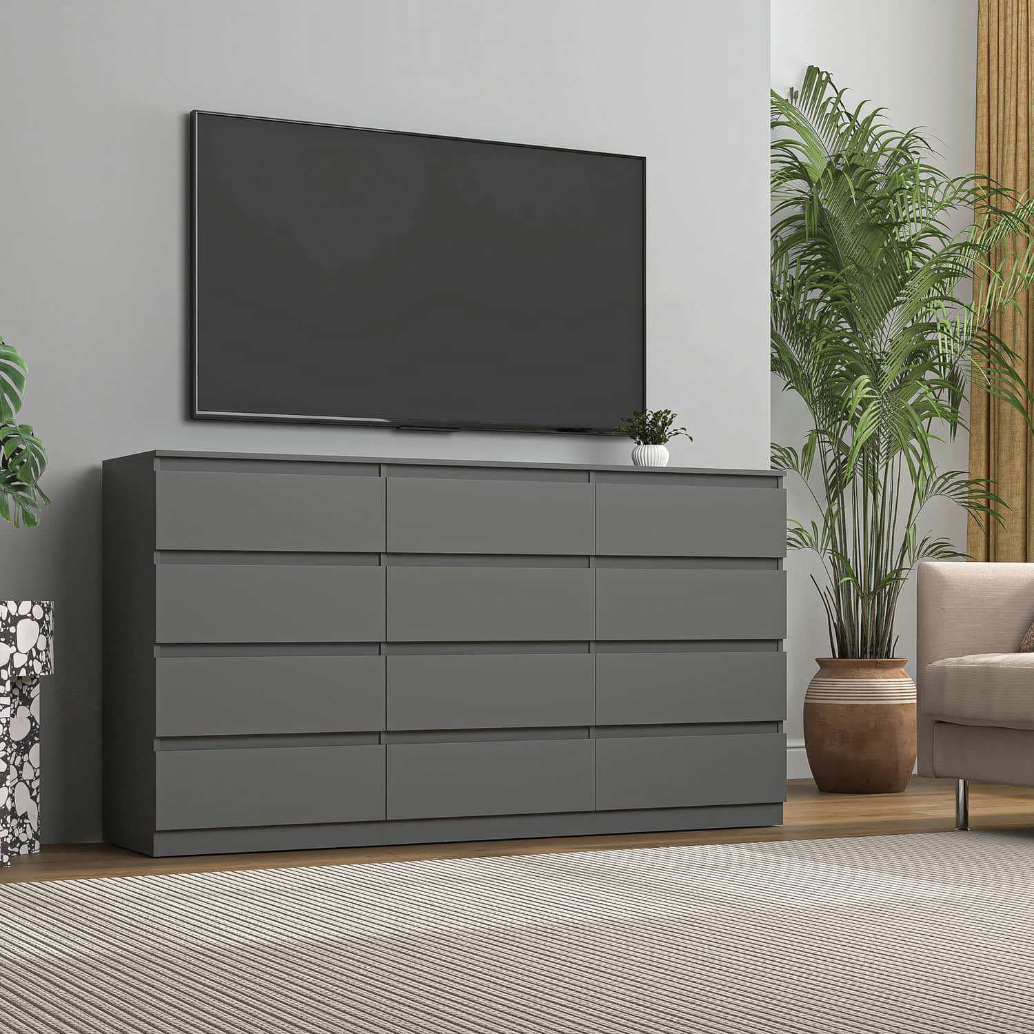 Spaco 12 Chest of Drawers, Multipurpose Minimalist Style 8 Drawer Dresser, Wooden Dressers for Bedroom, Living Room, Hallway, Gray