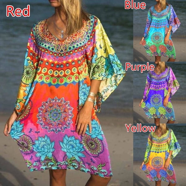 Women's Floral Print Boho Dress V-neck 