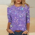 thumbnail image 3 of TANGNADE Women's Sequin T Shirt Design Three Sleeved Round Neck Fashion Top, Blue 4XL, 3 of 3