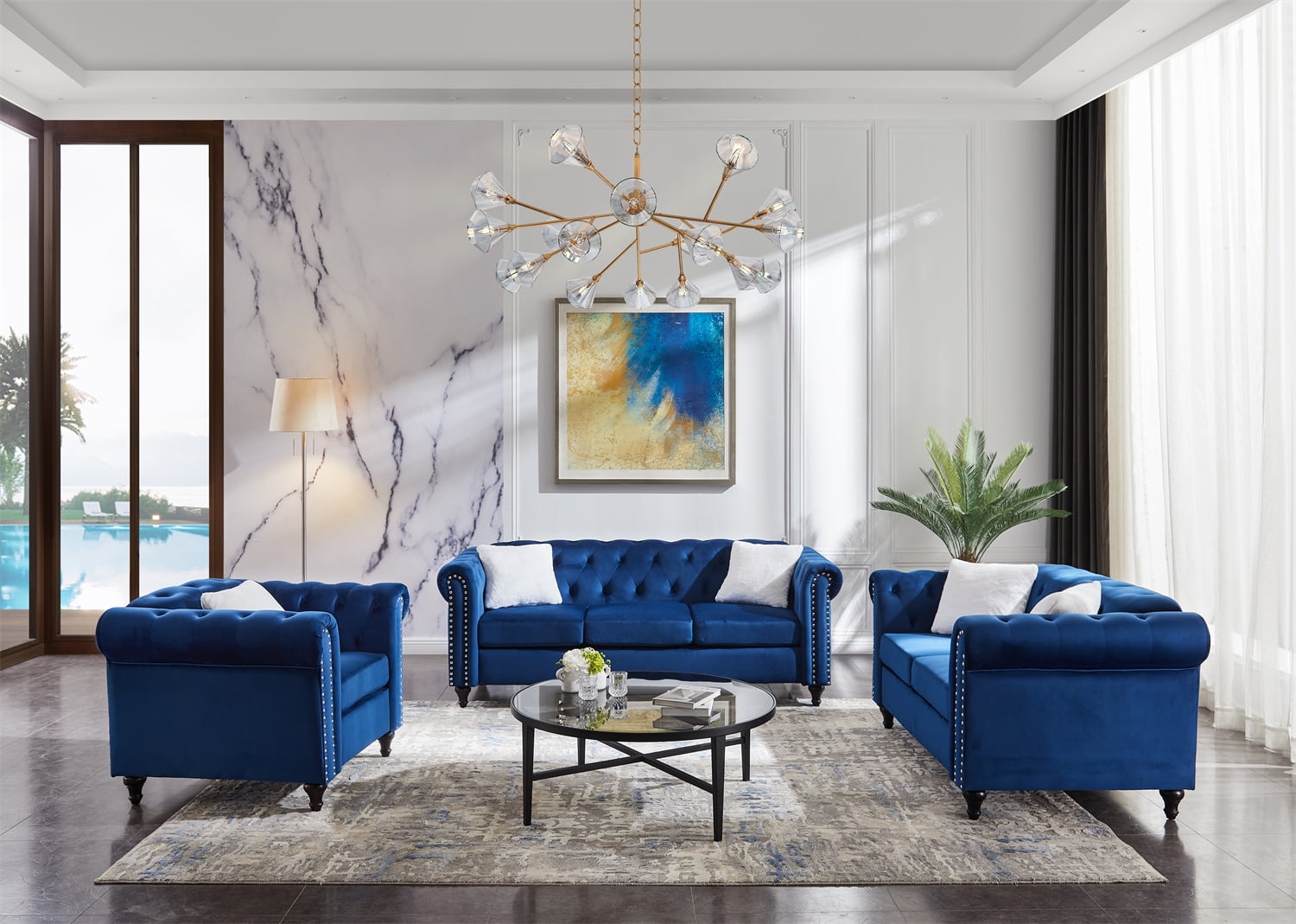 3Piece Velvet Upholstered Living Room Furniture Set, Including 3