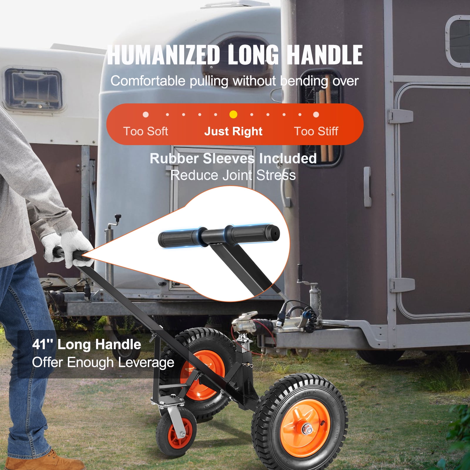 VEVOR Adjustable Trailer Dolly, Dolly for Trailer with 1-7/8'' Hitch Ball & 10'' Solid Tires, 16''-24'' Adjustable Height, 1000lbs Tongue Weight Capacity