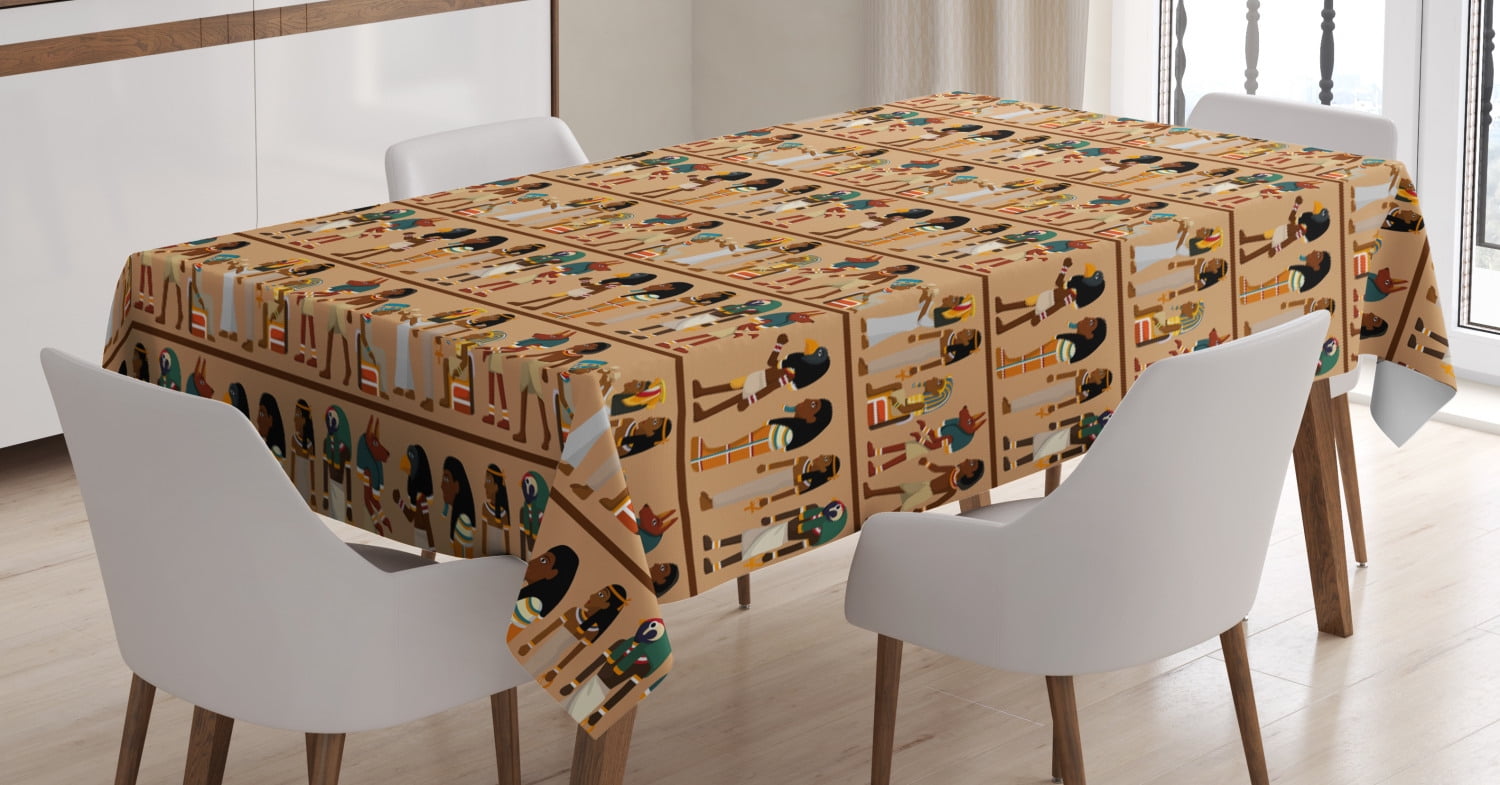 Egyptian Tablecloth, Egyptology Theme Mythological Cartoon Characters Archeology History
