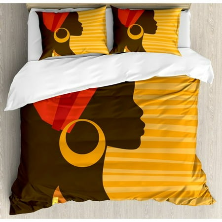 Duvets For Girls Ambesonne Afro Girl Profile Silhouette with Earrings Grace and Elegance Icon Image Duvet Cover Set ()