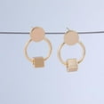 thumbnail image 2 of 1 Pair Simple Fashion Brass Stud Earrings Circle with Cube Golden 1x0.66 Inch, 2 of 4