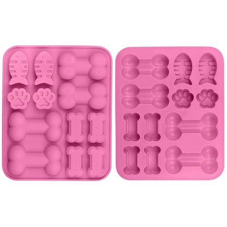 

Jubilant 2Pcs Silicone Mold 12 Cavities Bone Fish Cat Paw Print Non-stick Food Grade Easy Release DIY Fondant Chocolate Candy Dog Treat Baking Mold