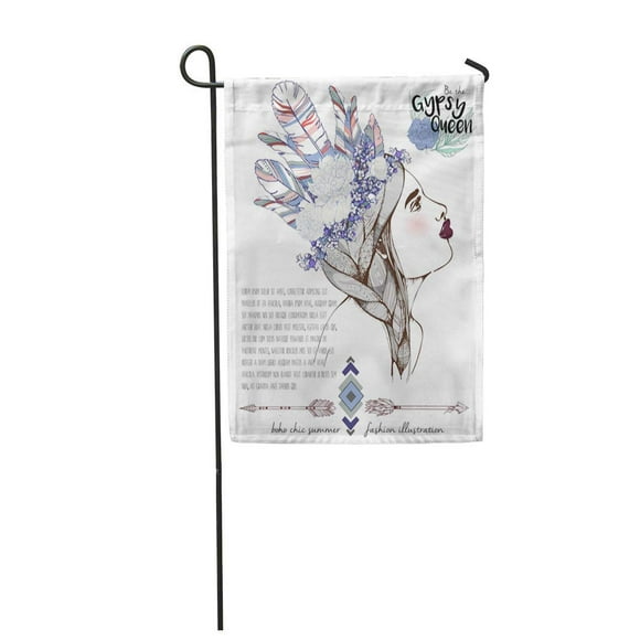 POGLIP Bohemian Woman with Headpiece Feathers Lavender and Peonies Decorated Garden Flag Decorative Flag House Banner 28x40 inch