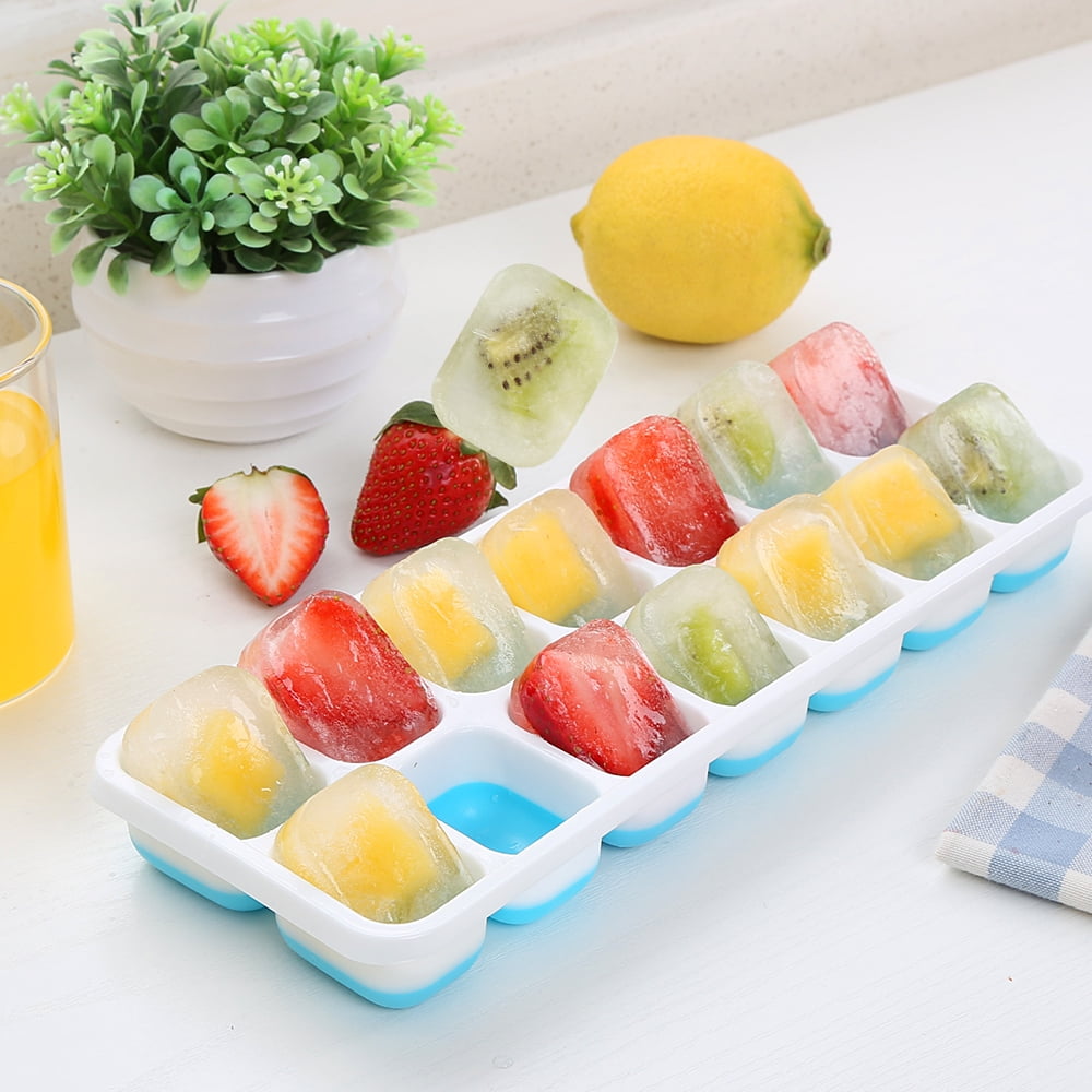 Polar Ice Products Silicone Ice Cube Trays Easy Release Design with Spill Resistant Removable Safety Lid.  2 Pack (Blue)